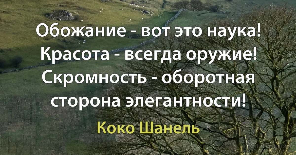 Обожание - вот это наука! Красота - всегда оружие! Скромность - оборотная сторона элегантности! (Коко Шанель)