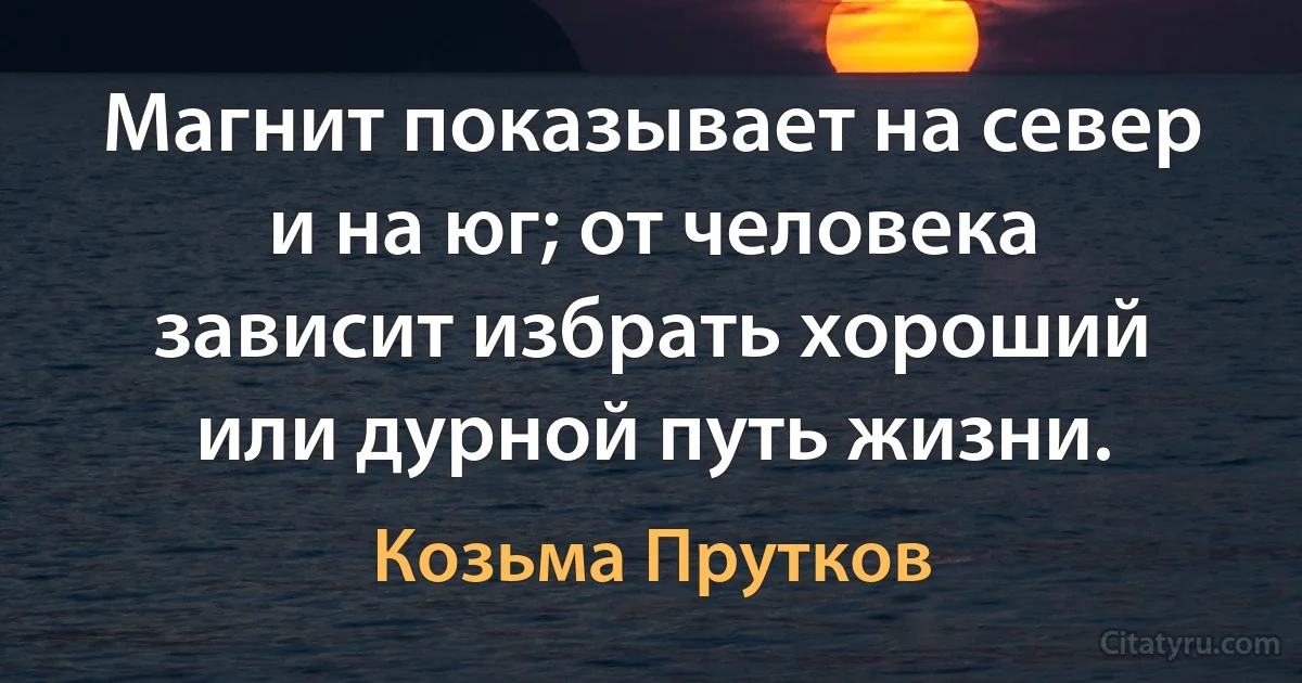 Магнит показывает на север и на юг; от человека зависит избрать хороший или дурной путь жизни. (Козьма Прутков)