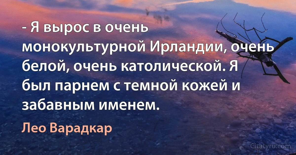 - Я вырос в очень монокультурной Ирландии, очень белой, очень католической. Я был парнем с темной кожей и забавным именем. (Лео Варадкар)