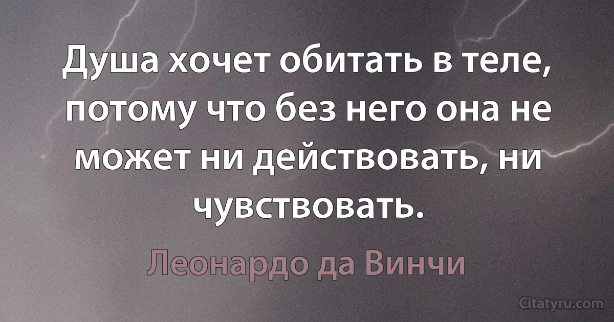 Душа хочет обитать в теле, потому что без него она не может ни действовать, ни чувствовать. (Леонардо да Винчи)