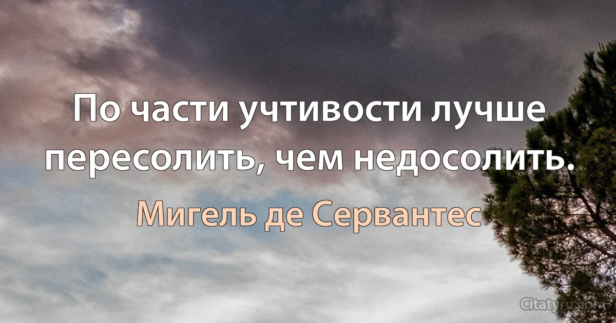 По части учтивости лучше пересолить, чем недосолить. (Мигель де Сервантес)