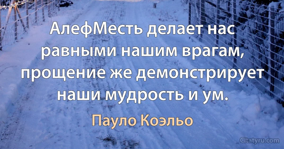 АлефМесть делает нас равными нашим врагам, прощение же демонстрирует наши мудрость и ум. (Пауло Коэльо)