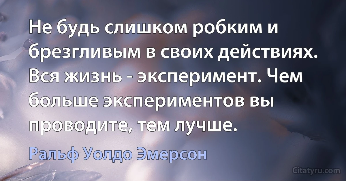 Не будь слишком робким и брезгливым в своих действиях. Вся жизнь - эксперимент. Чем больше экспериментов вы проводите, тем лучше. (Ральф Уолдо Эмерсон)