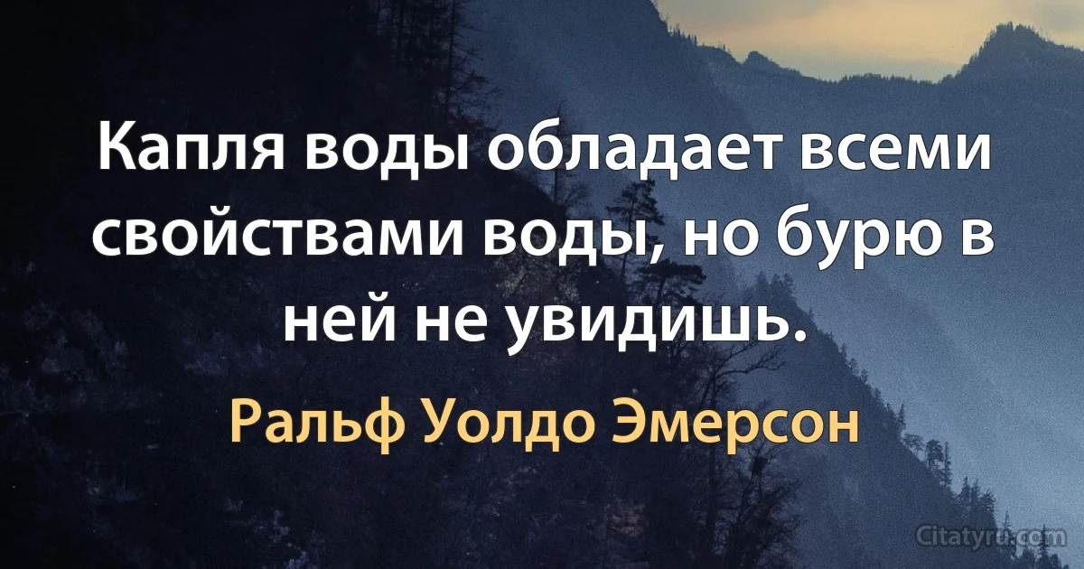 Капля воды обладает всеми свойствами воды, но бурю в ней не увидишь. (Ральф Уолдо Эмерсон)