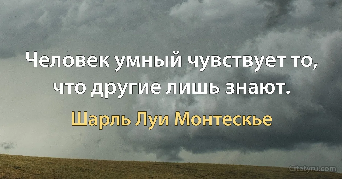 Человек умный чувствует то, что другие лишь знают. (Шарль Луи Монтескье)