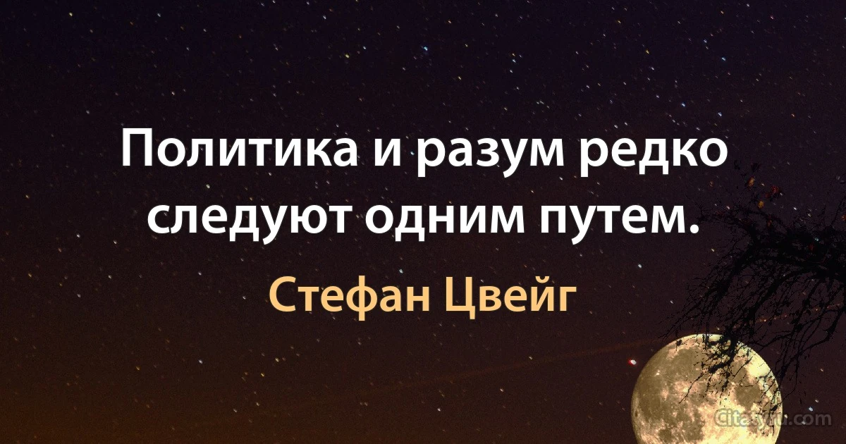 Политика и разум редко следуют одним путем. (Стефан Цвейг)