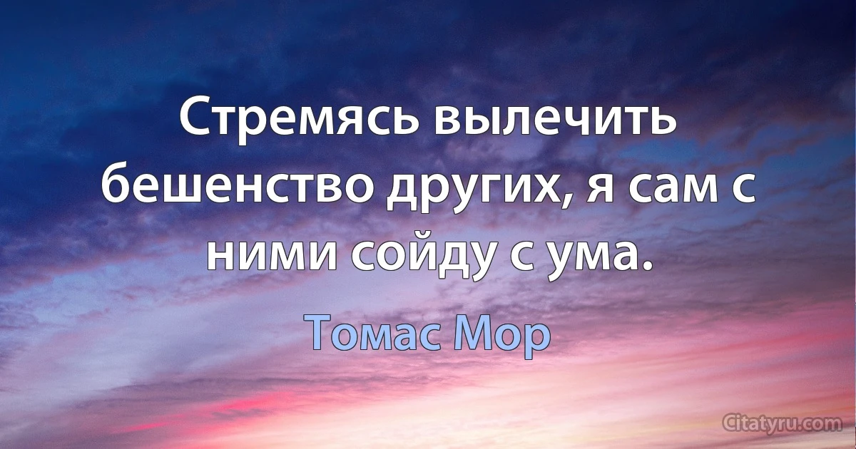 Стремясь вылечить бешенство других, я сам с ними сойду с ума. (Томас Мор)