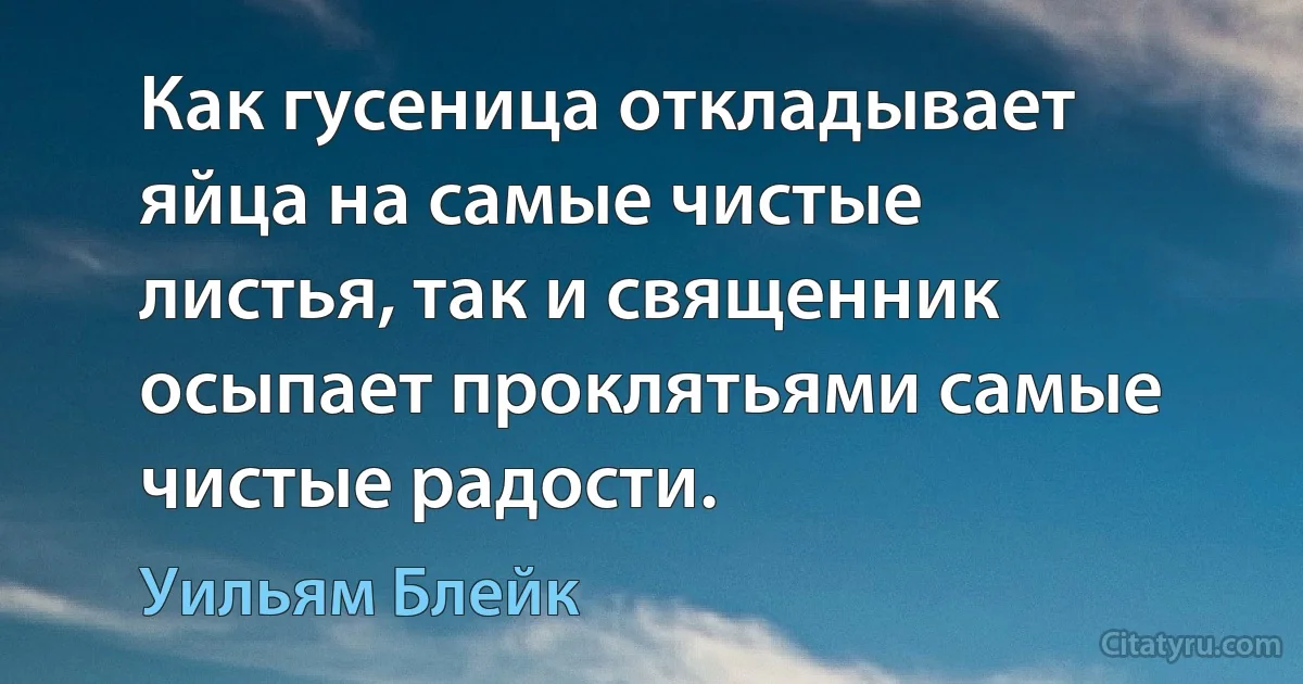 Как гусеница откладывает яйца на самые чистые листья, так и священник осыпает проклятьями самые чистые радости. (Уильям Блейк)