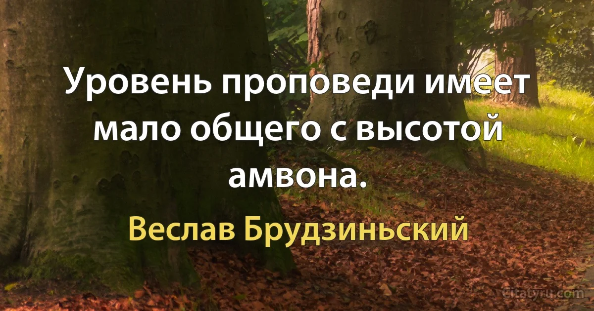 Уровень проповеди имеет мало общего с высотой амвона. (Веслав Брудзиньский)