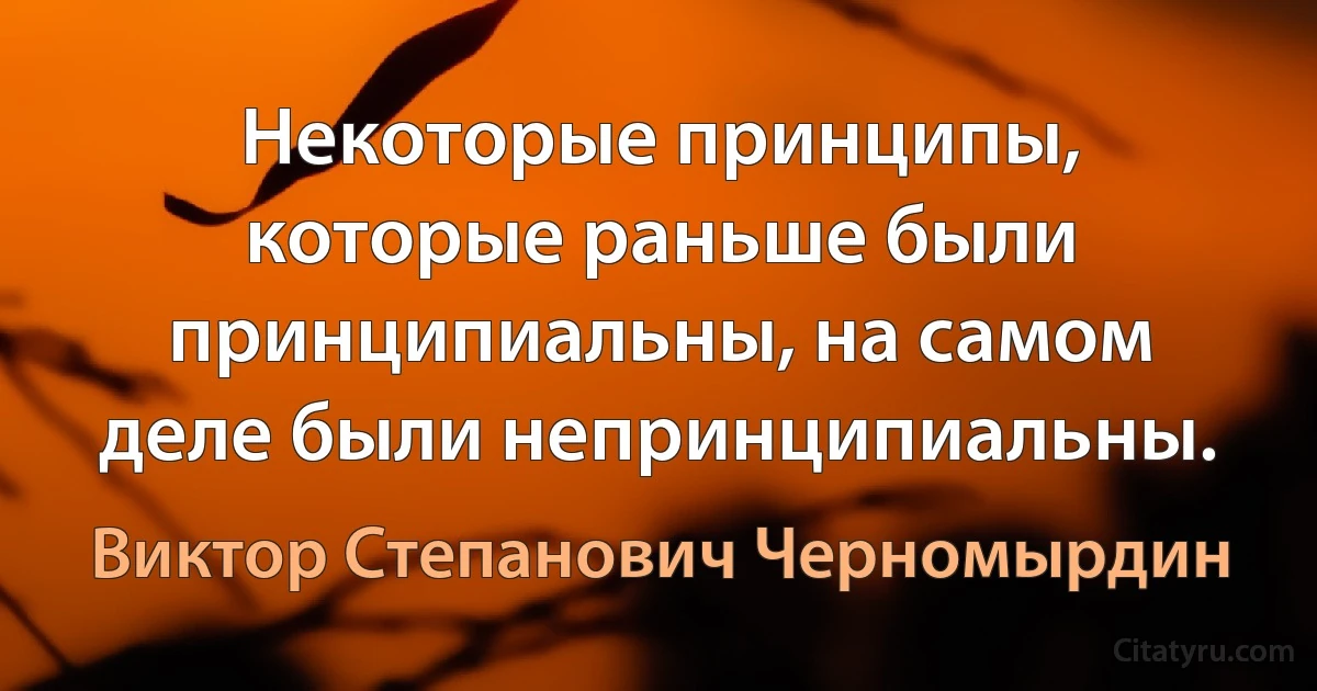 Некоторые принципы, которые раньше были принципиальны, на самом деле были непринципиальны. (Виктор Степанович Черномырдин)