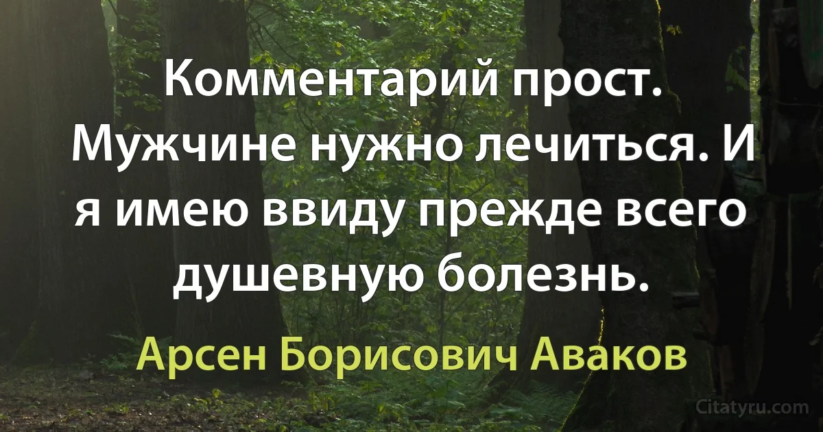 Комментарий прост. Мужчине нужно лечиться. И я имею ввиду прежде всего душевную болезнь. (Арсен Борисович Аваков)