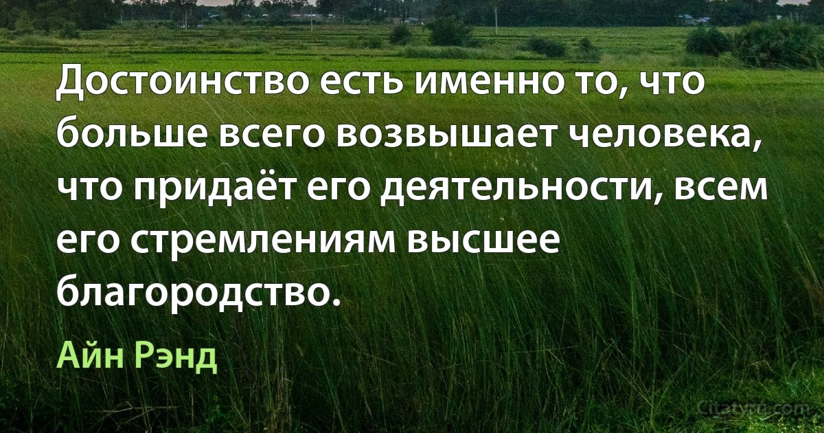 Достоинство есть именно то, что больше всего возвышает человека, что придаёт его деятельности, всем его стремлениям высшее благородство. (Айн Рэнд)