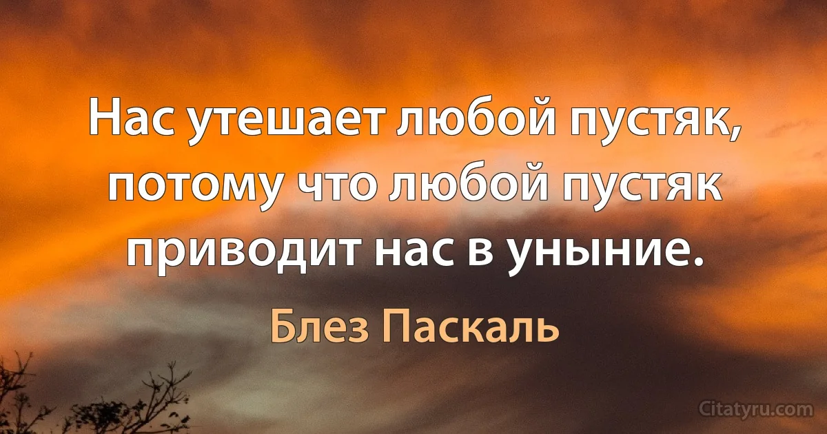 Нас утешает любой пустяк, потому что любой пустяк приводит нас в уныние. (Блез Паскаль)