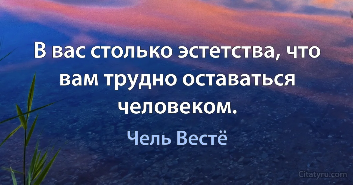 В вас столько эстетства, что вам трудно оставаться человеком. (Чель Вестё)