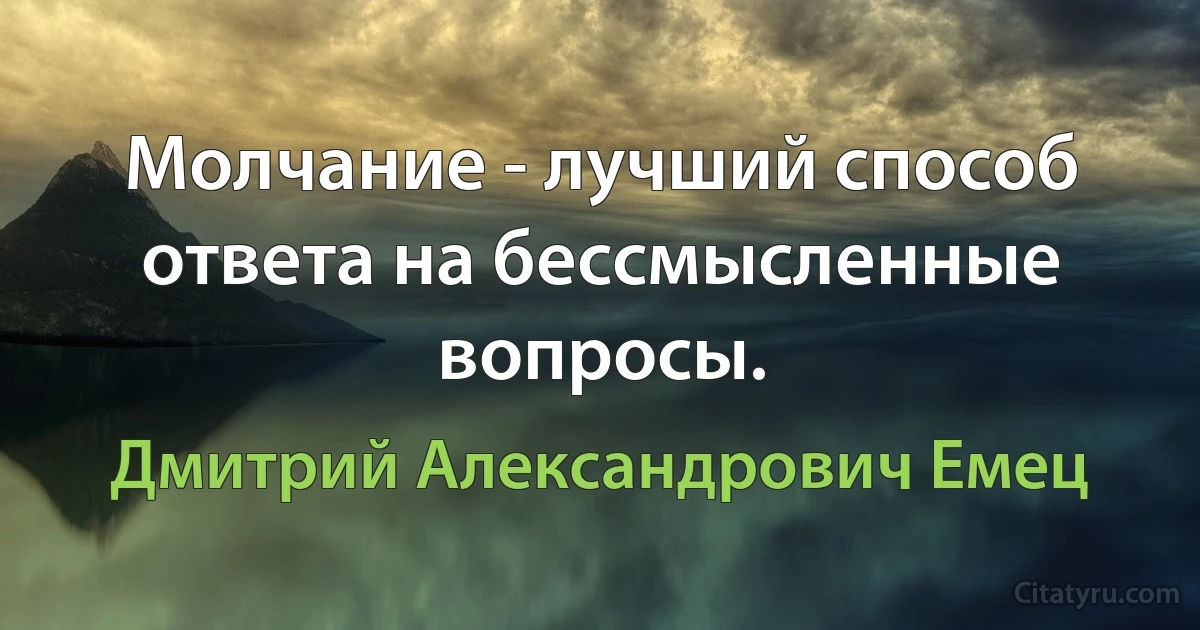 Молчание - лучший способ ответа на бессмысленные вопросы. (Дмитрий Александрович Емец)