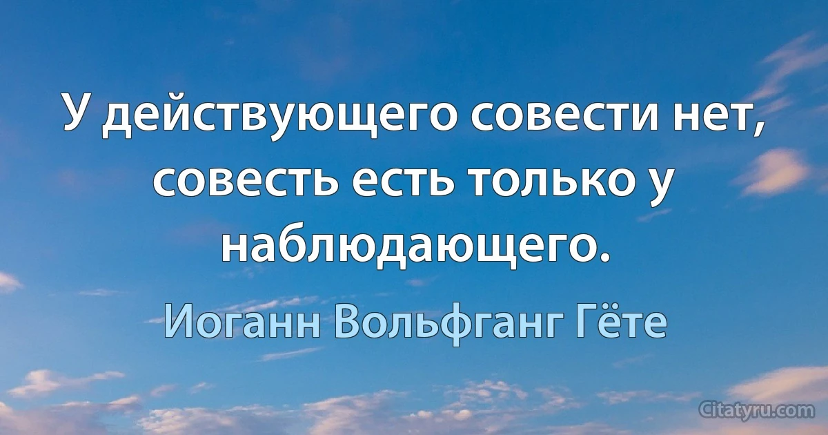 У действующего совести нет, совесть есть только у наблюдающего. (Иоганн Вольфганг Гёте)