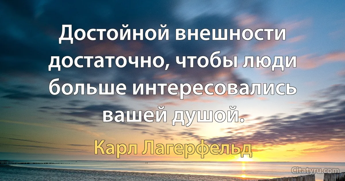 Достойной внешности достаточно, чтобы люди больше интересовались вашей душой. (Карл Лагерфельд)