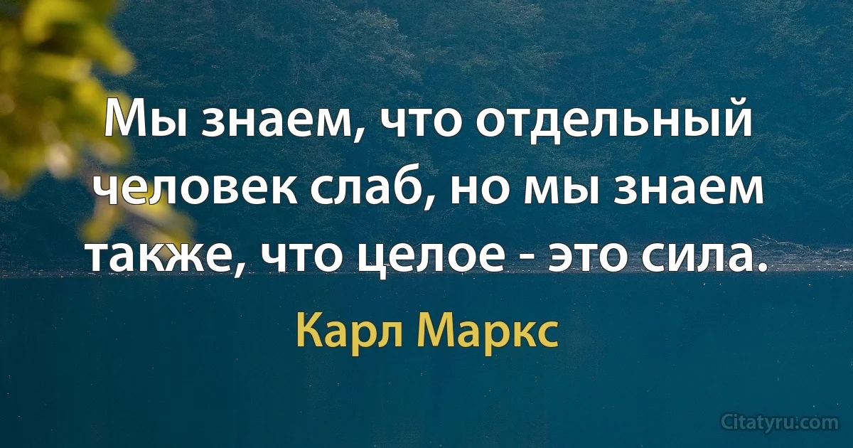 Мы знаем, что отдельный человек слаб, но мы знаем также, что целое - это сила. (Карл Маркс)