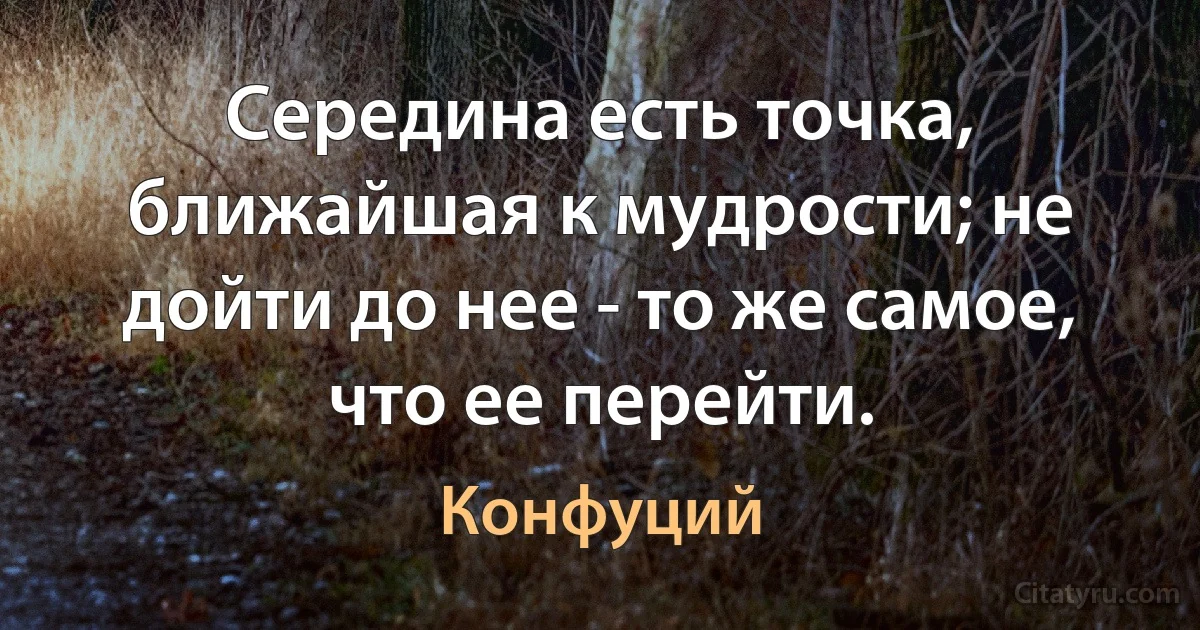 Середина есть точка, ближайшая к мудрости; не дойти до нее - то же самое, что ее перейти. (Конфуций)