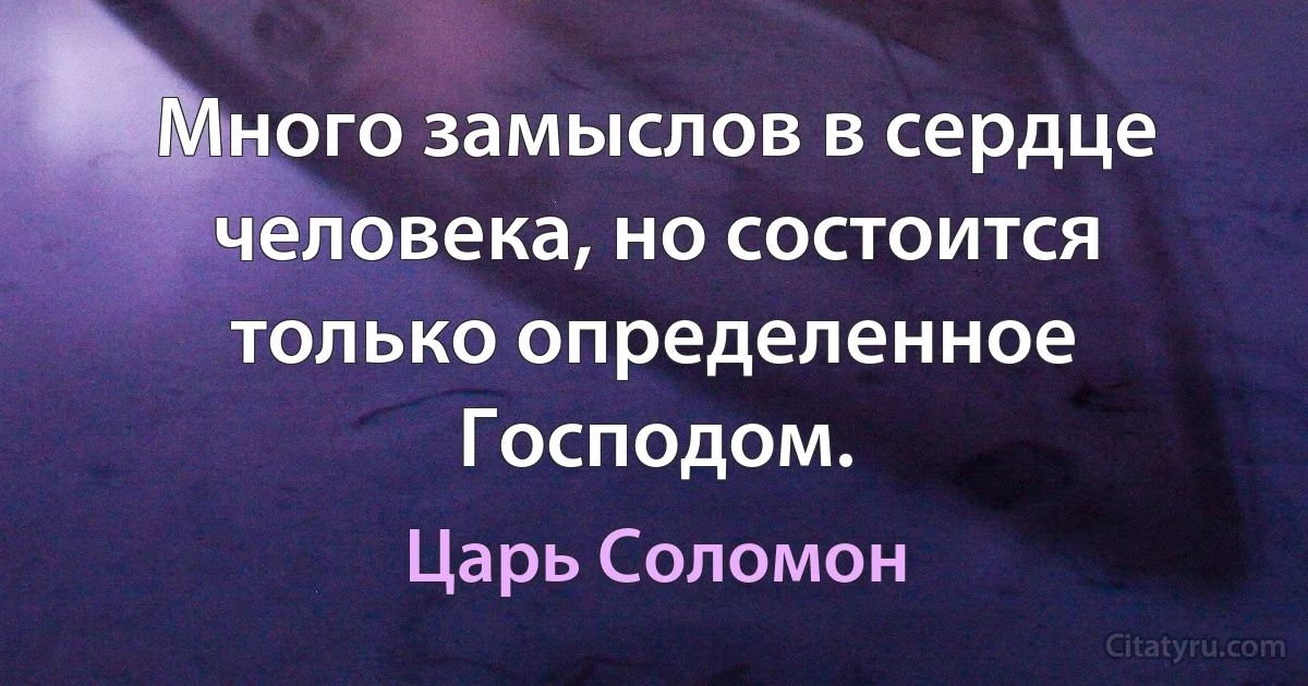 Много замыслов в сердце человека, но состоится только определенное Господом. (Царь Соломон)
