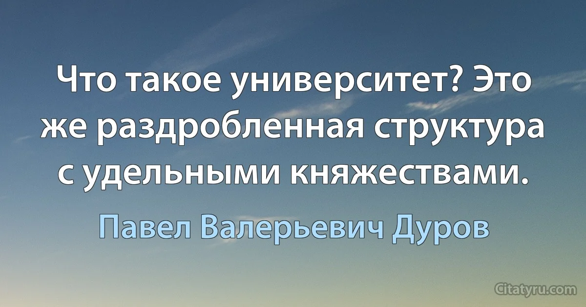 Что такое университет? Это же раздробленная структура с удельными княжествами. (Павел Валерьевич Дуров)