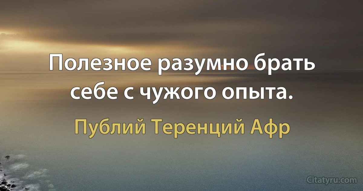 Полезное разумно брать себе с чужого опыта. (Публий Теренций Афр)