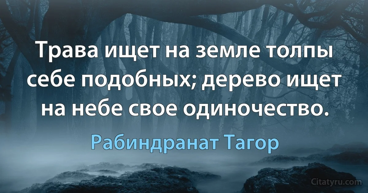 Трава ищет на земле толпы себе подобных; дерево ищет на небе свое одиночество. (Рабиндранат Тагор)