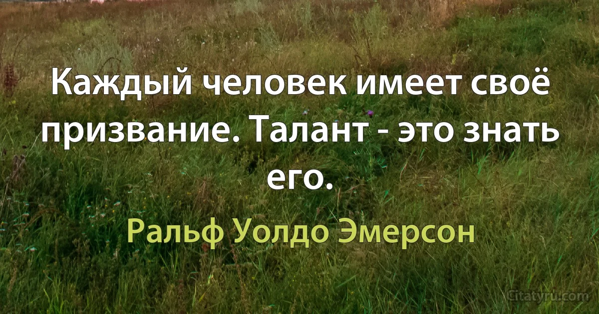 Каждый человек имеет своё призвание. Талант - это знать его. (Ральф Уолдо Эмерсон)