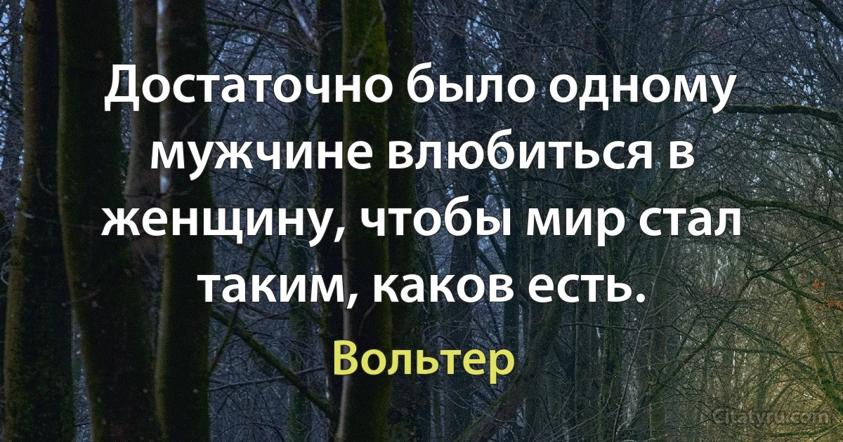 Достаточно было одному мужчине влюбиться в женщину, чтобы мир стал таким, каков есть. (Вольтер)