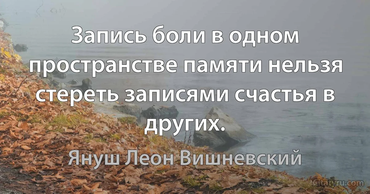 Запись боли в одном пространстве памяти нельзя стереть записями счастья в других. (Януш Леон Вишневский)