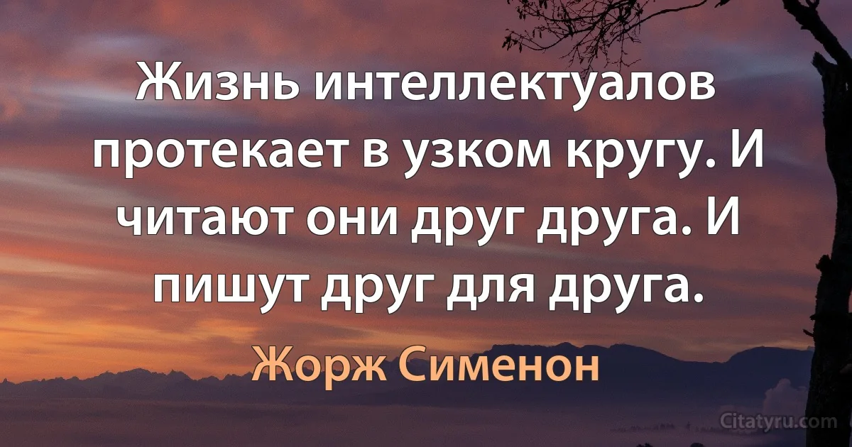 Жизнь интеллектуалов протекает в узком кругу. И читают они друг друга. И пишут друг для друга. (Жорж Сименон)