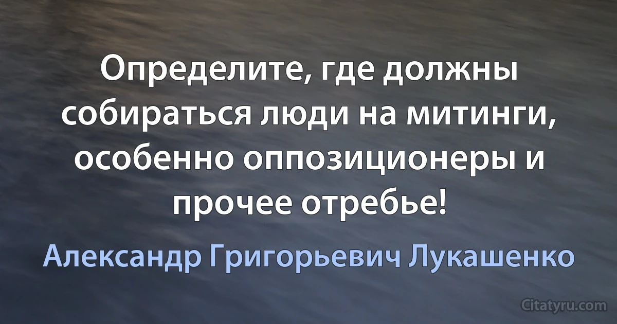 Определите, где должны собираться люди на митинги, особенно оппозиционеры и прочее отребье! (Александр Григорьевич Лукашенко)