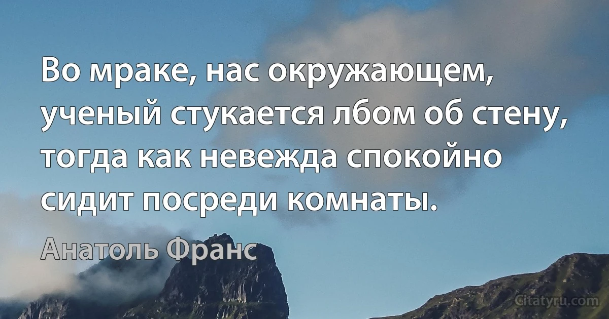 Во мраке, нас окружающем, ученый стукается лбом об стену, тогда как невежда спокойно сидит посреди комнаты. (Анатоль Франс)