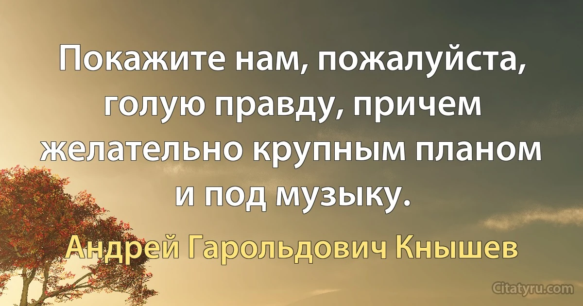 Покажите нам, пожалуйста, голую правду, причем желательно крупным планом и под музыку. (Андрей Гарольдович Кнышев)