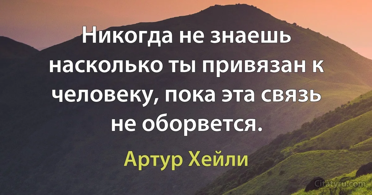 Никогда не знаешь насколько ты привязан к человеку, пока эта связь не оборвется. (Артур Хейли)