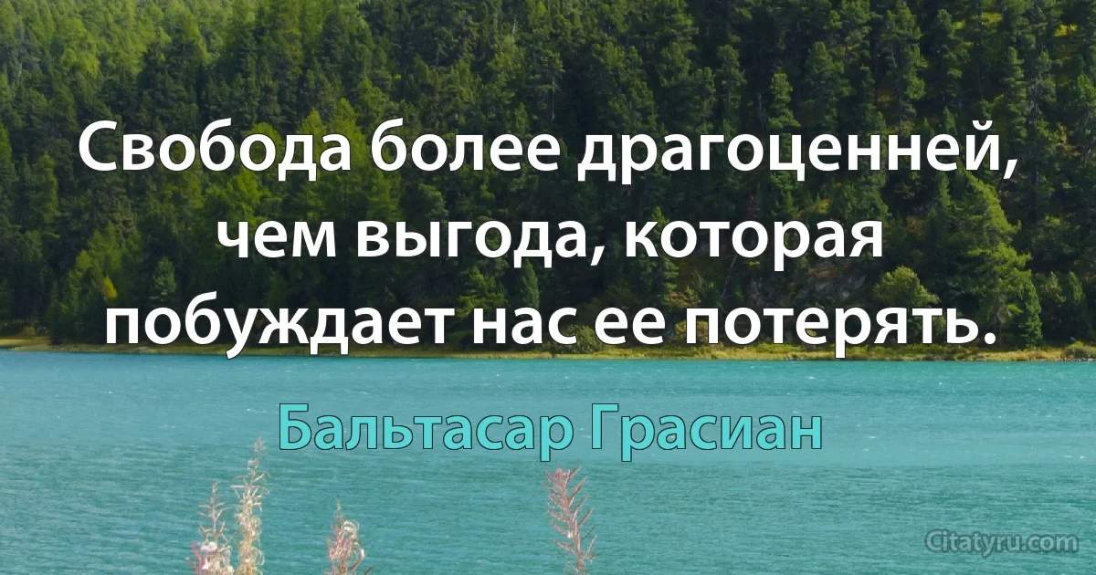 Свобода более драгоценней, чем выгода, которая побуждает нас ее потерять. (Бальтасар Грасиан)