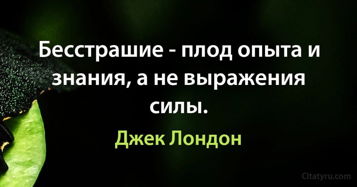 Бесстрашие - плод опыта и знания, а не выражения силы. (Джек Лондон)