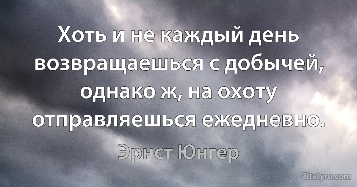 Хоть и не каждый день возвращаешься с добычей, однако ж, на охоту отправляешься ежедневно. (Эрнст Юнгер)