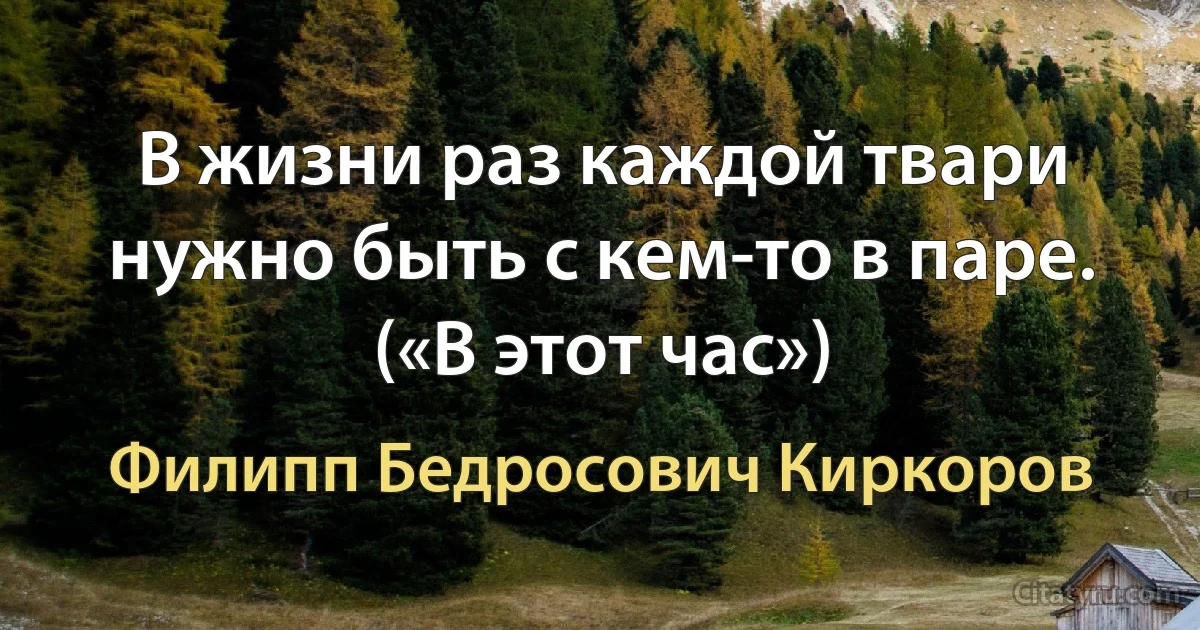 В жизни раз каждой твари нужно быть с кем-то в паре. («В этот час») (Филипп Бедросович Киркоров)