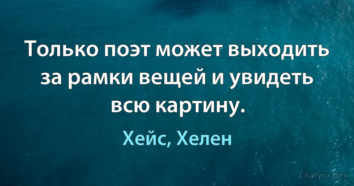 Только поэт может выходить за рамки вещей и увидеть всю картину. (Хейс, Хелен)