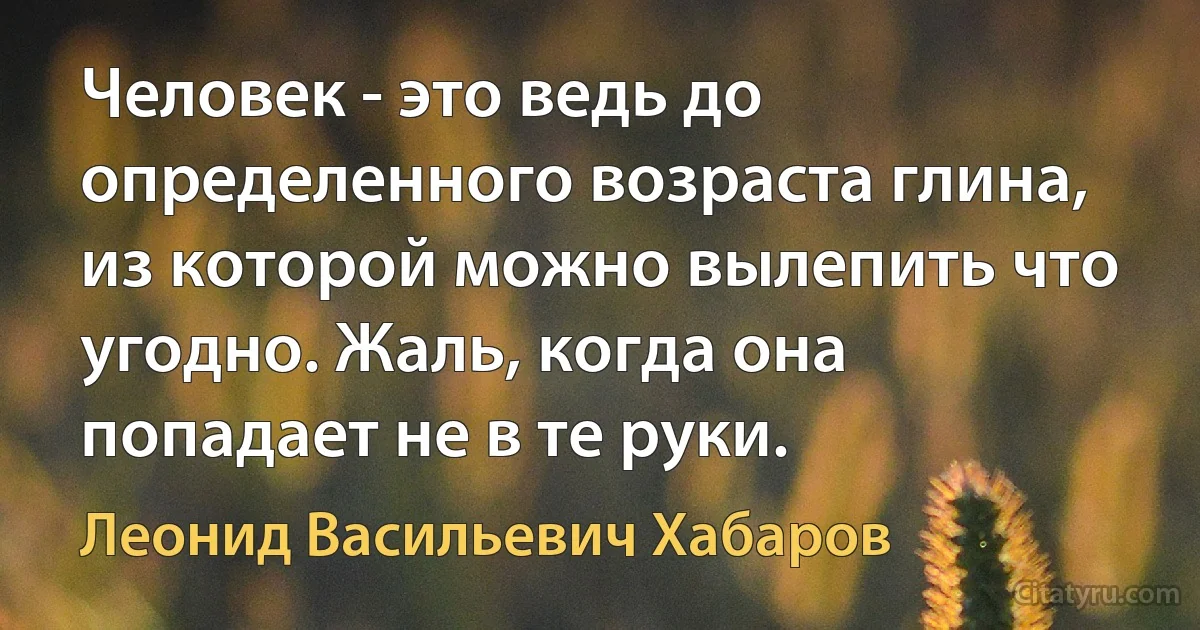 Человек - это ведь до определенного возраста глина, из которой можно вылепить что угодно. Жаль, когда она попадает не в те руки. (Леонид Васильевич Хабаров)