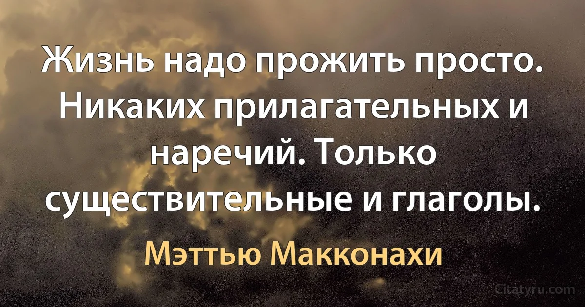 Жизнь надо прожить просто. Никаких прилагательных и наречий. Только существительные и глаголы. (Мэттью Макконахи)