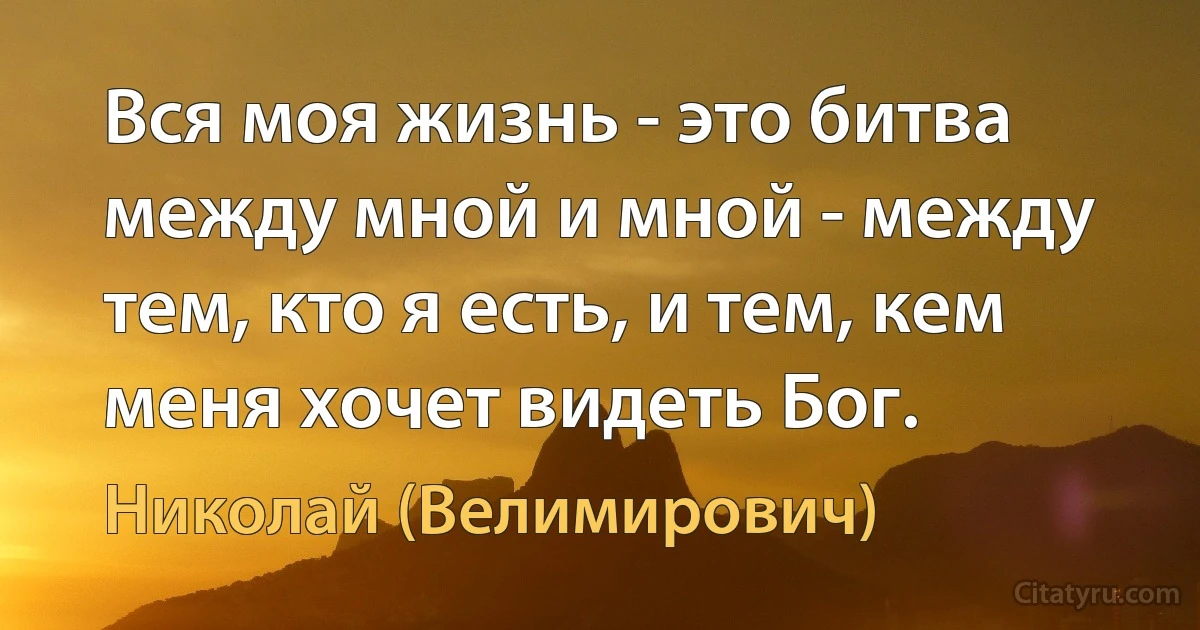 Вся моя жизнь - это битва между мной и мной - между тем, кто я есть, и тем, кем меня хочет видеть Бог. (Николай (Велимирович))