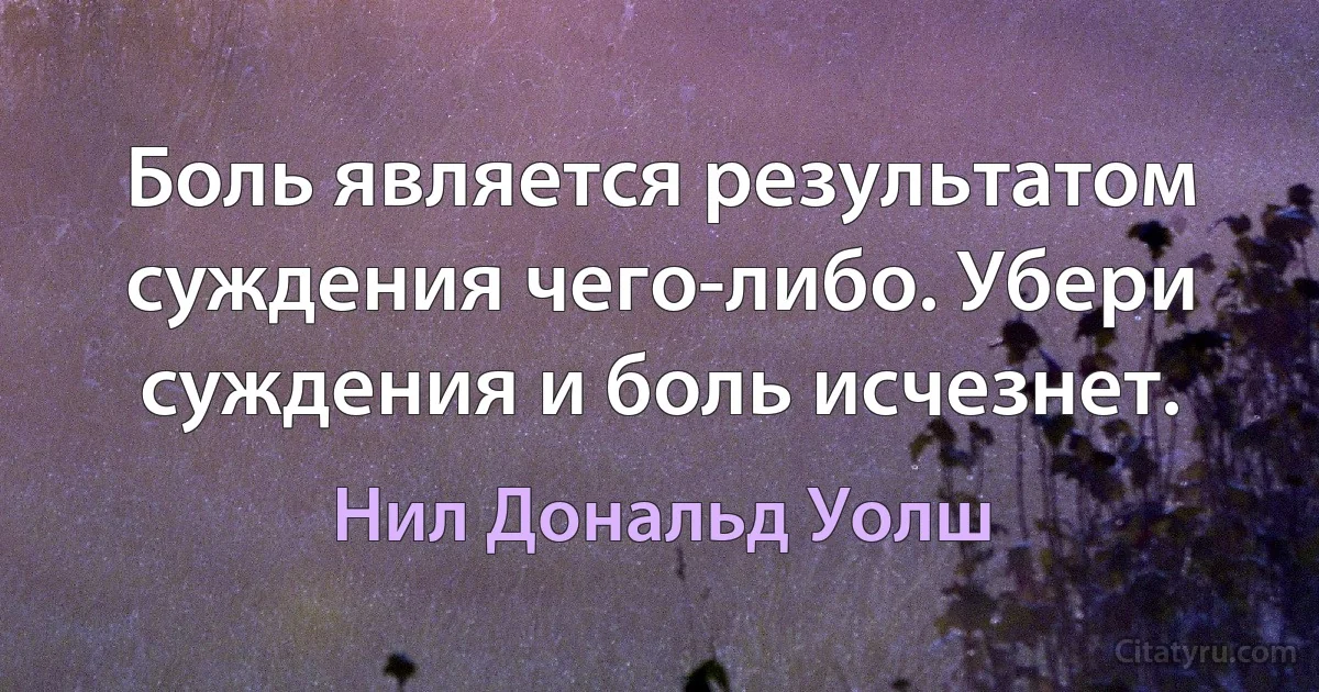 Боль является результатом суждения чего-либо. Убери суждения и боль исчезнет. (Нил Дональд Уолш)