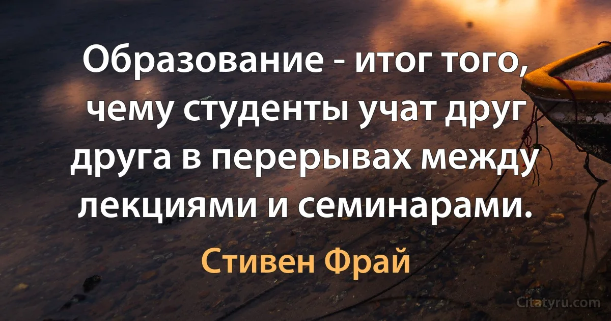 Образование - итог того, чему студенты учат друг друга в перерывах между лекциями и семинарами. (Стивен Фрай)