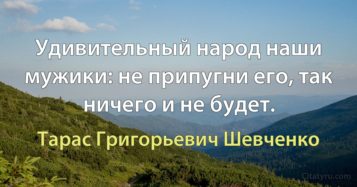 Удивительный народ наши мужики: не припугни его, так ничего и не будет. (Тарас Григорьевич Шевченко)