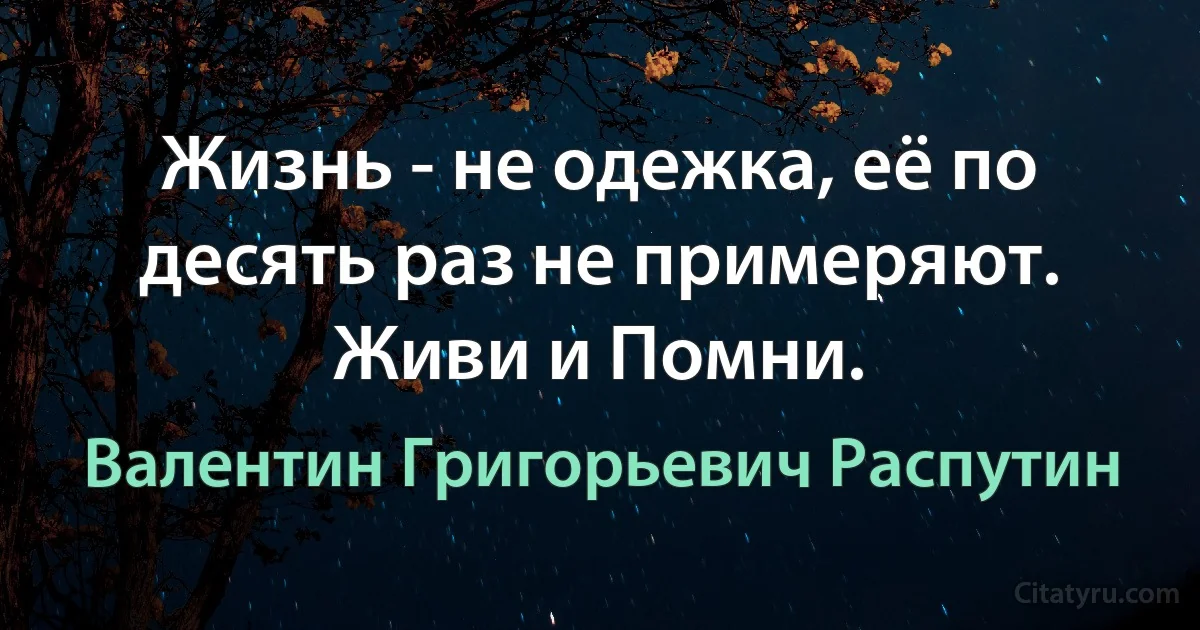 Жизнь - не одежка, её по десять раз не примеряют. Живи и Помни. (Валентин Григорьевич Распутин)