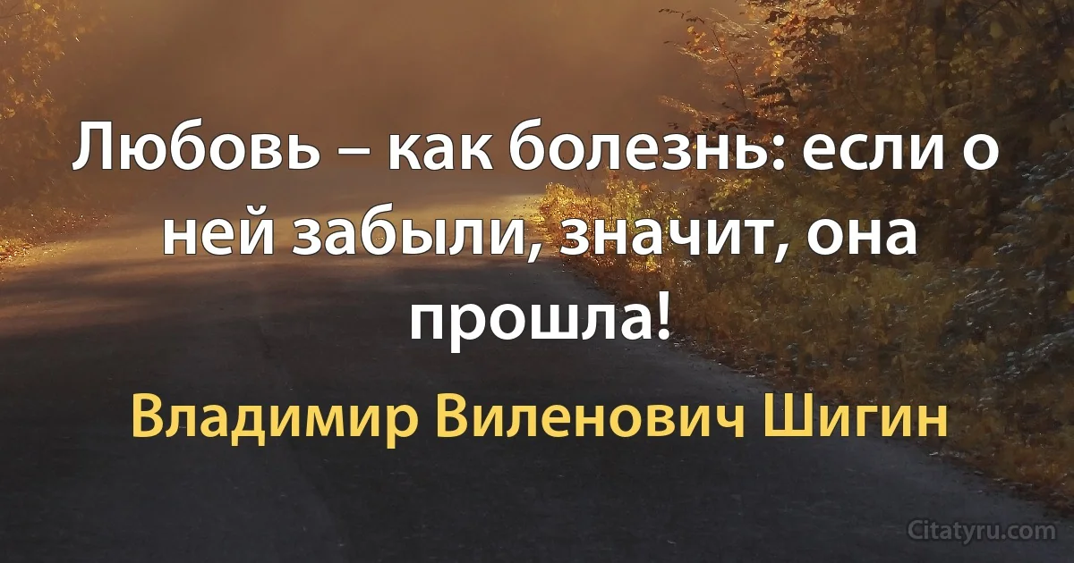 Любовь – как болезнь: если о ней забыли, значит, она прошла! (Владимир Виленович Шигин)