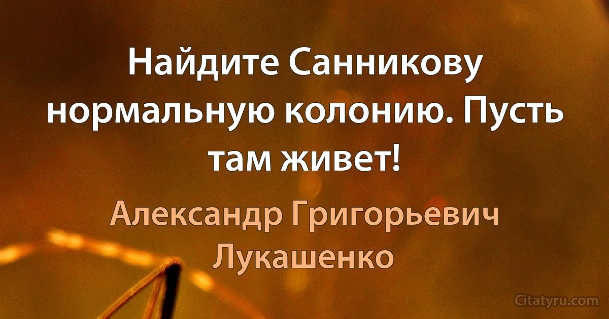 Найдите Санникову нормальную колонию. Пусть там живет! (Александр Григорьевич Лукашенко)