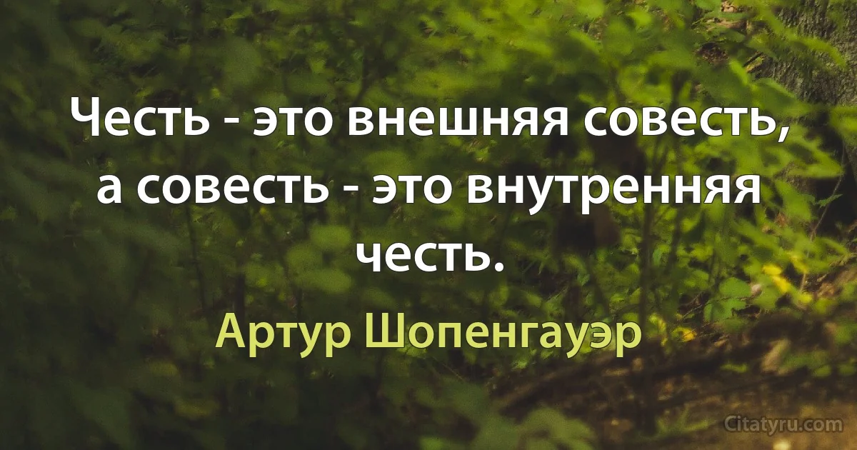 Честь - это внешняя совесть, а совесть - это внутренняя честь. (Артур Шопенгауэр)